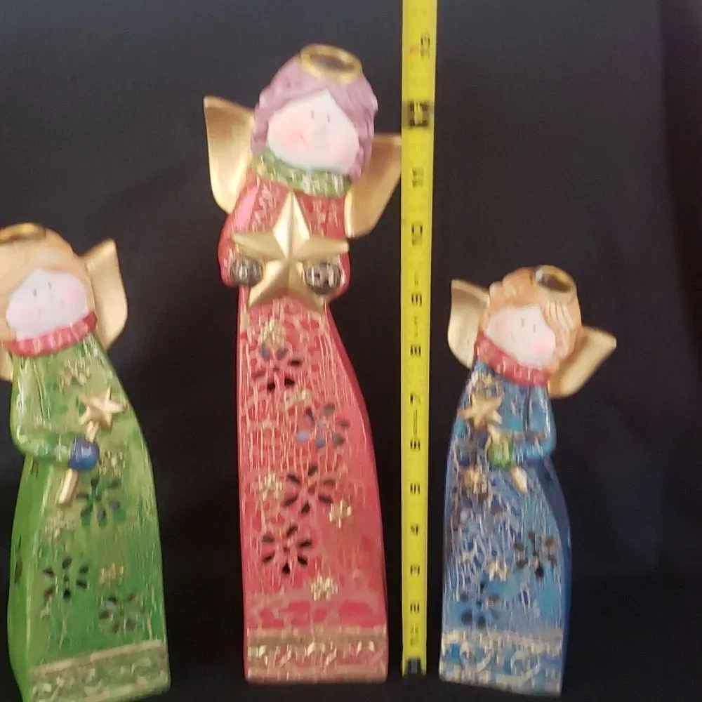 Vintage Set of 3 Lovely Ceramic Angel Votive Tealight Candle Holder Luminaries